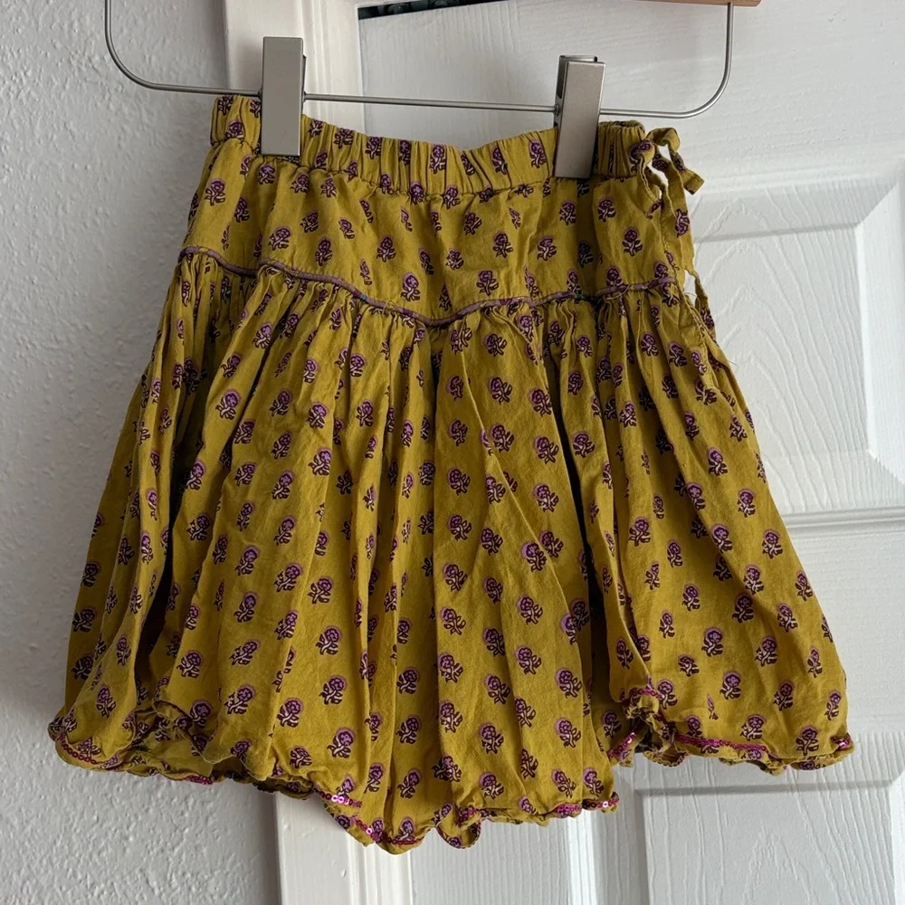Pink Chicken Girls 100% Cotton Yellow Floral Block Print Skirt - Picture 2 of 6